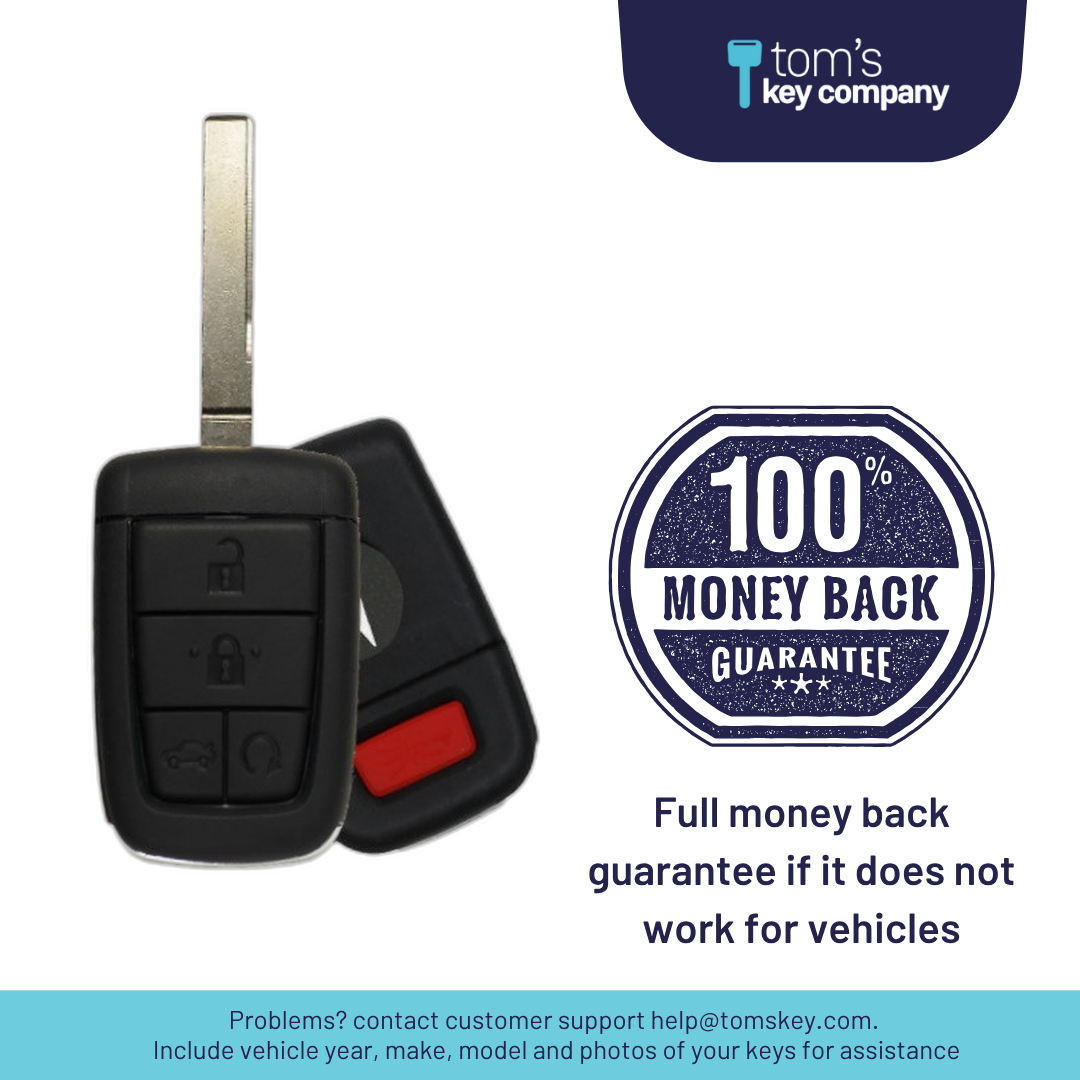 Brand New Aftermarket 5-Button Remote Key with Lock, Unlock, Remote Start, Trunk, Panic for Select Pontiac Vehicles (PONCK-5B-RSTR-822-REF-K)