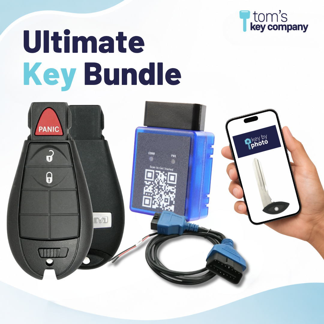 Ultimate DIY Car Key Replacement Kit for Dodge Ram, RAM 1500, 2500, 3500, Trucks (2018), & RAM Classic (2019-2024) – 3 Button OEM FOBIK w/ PairMyKey, Bypass Cable & Key by Photo (RAM-OEM-3B-TRUCKS-FOBIK-KBP-UKB)