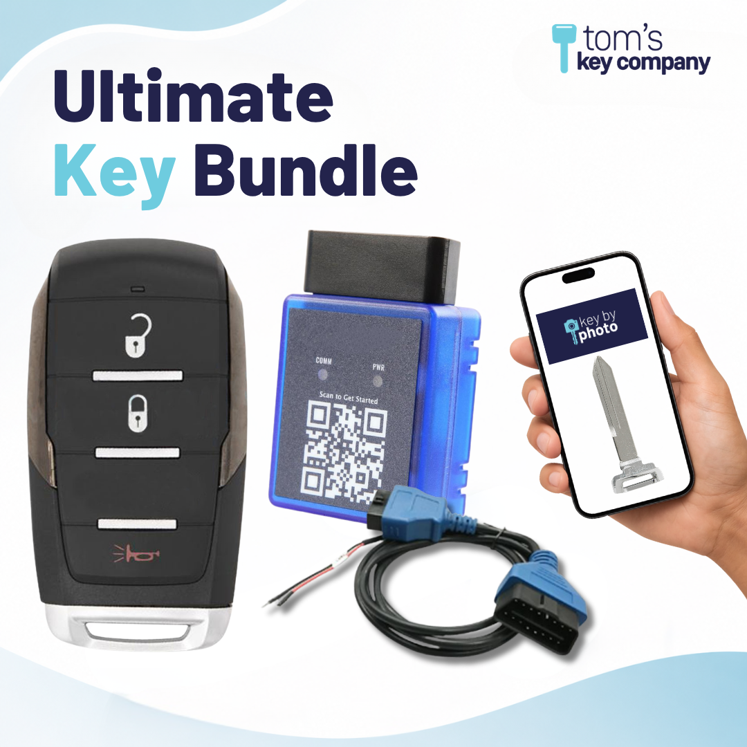 Ultimate DIY Car Key Replacement Kit for RAM 1500 (2019-2024) – 3 Button Smart Key w/ PairMyKey, Bypass Cable & Key by Photo (RAM-OHT-3B-3B-PMKA-BC-KBP-UKB)