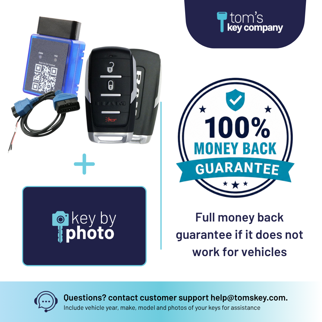 Ultimate DIY Car Key Replacement Kit for RAM 1500 (2019-2024) – 3 Button Like New Refurbished OEM Smart Key w/ PairMyKey, Bypass Cable & Key by Photo (RAM-OHT-3B-TMB-REFURB-BC-KBP-UKB)