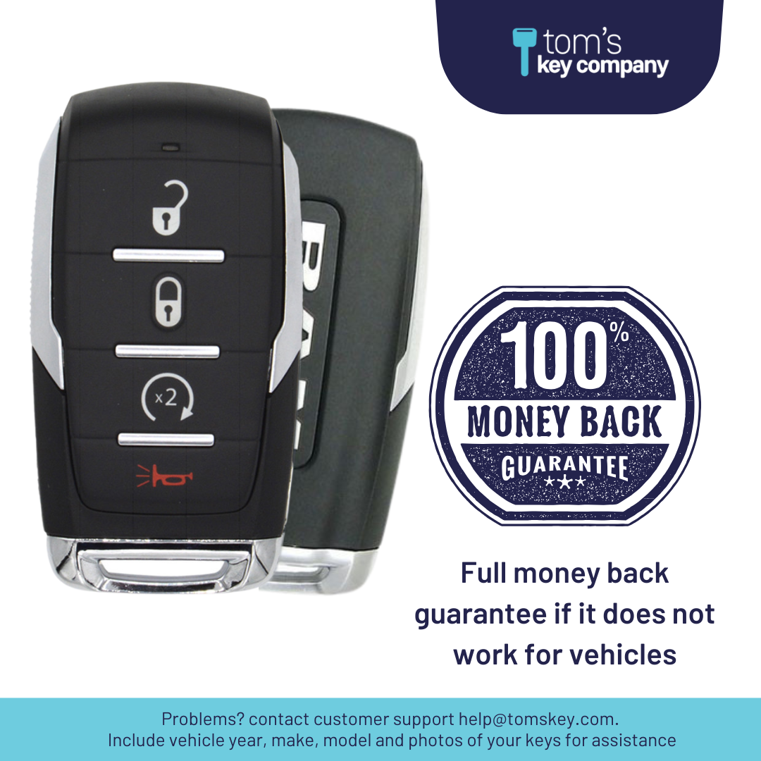 Like New Refurbished OEM 4 Button Smart Key with Remote Start for Select RAM Vehicles (RAM-OHT-4B-RS-TMB-REFURB)