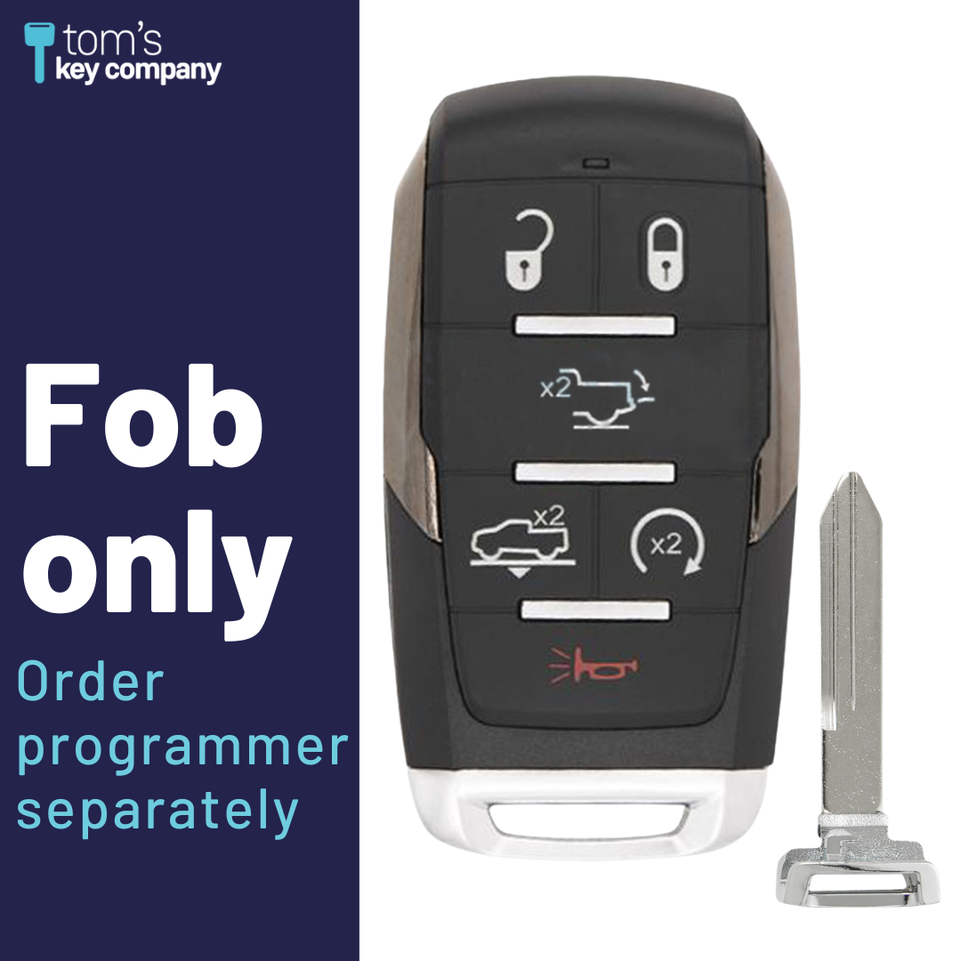 Brand New Aftermarket Smart Key 6-Button with Air Suspension, Tailgate, Remote Start for Select RAM Vehicles (RAM-OHT-6B-ASRST-TMB)