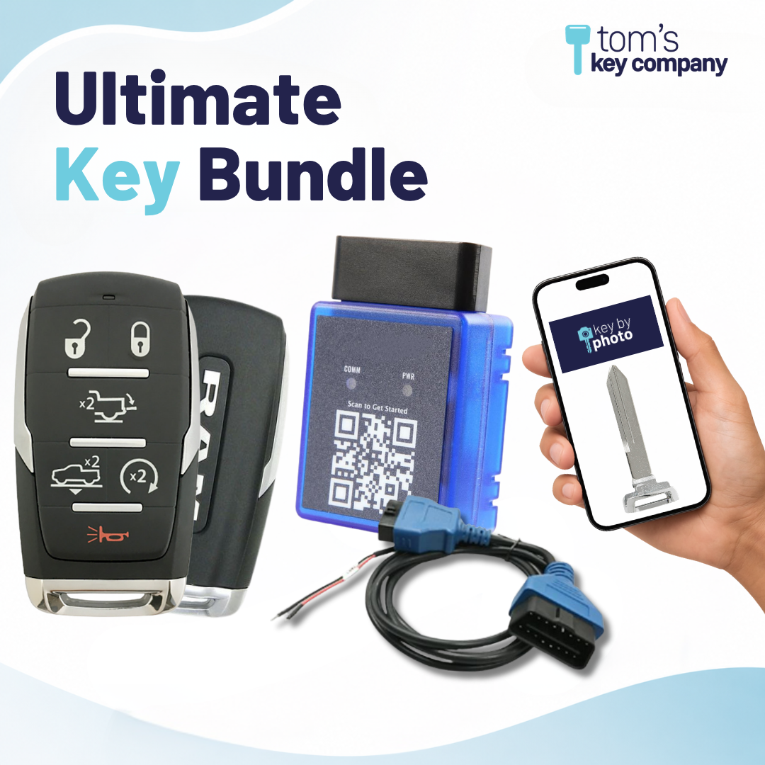 Ultimate DIY Car Key Replacement Kit for RAM 1500 (2019-2024) – 6 Button Like New Refurbished OEM Smart Key with Air Suspension, Tailgate, Remote Startw/ PairMyKey, Bypass Cable & Key by Photo (RAM-OHT-6B-ASRST-TMB-REFURB-PMKA-BC-KBP-UKB)
