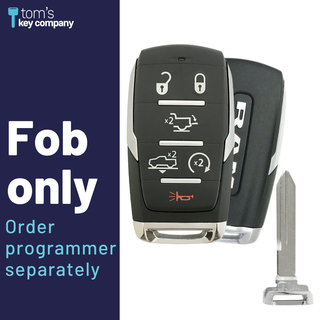 Like New Refurbished OEM 6 Button Smart Key with Air Suspension, Tailgate, Remote Start for Select RAM Vehicles (RAM-OHT-6B-ASRST-TMB-REFURB)