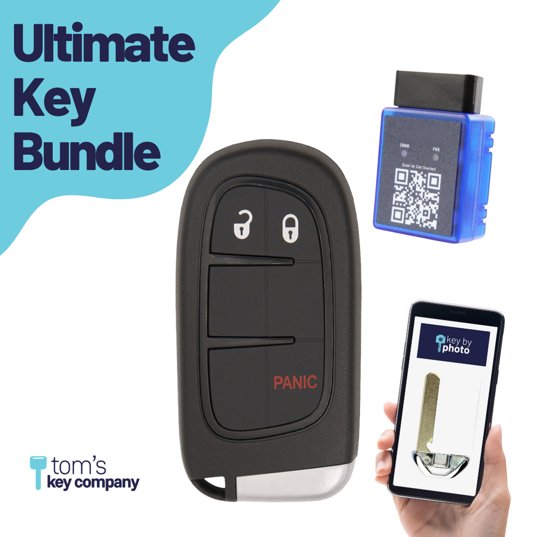 Ultimate Smart Key Bundle with Programming Tool, Refurbished 3-Button Smart Key Fob and Key By Photo for Select Dodge and RAM Vehicles (RAMSK-3B-606-K-UKB)