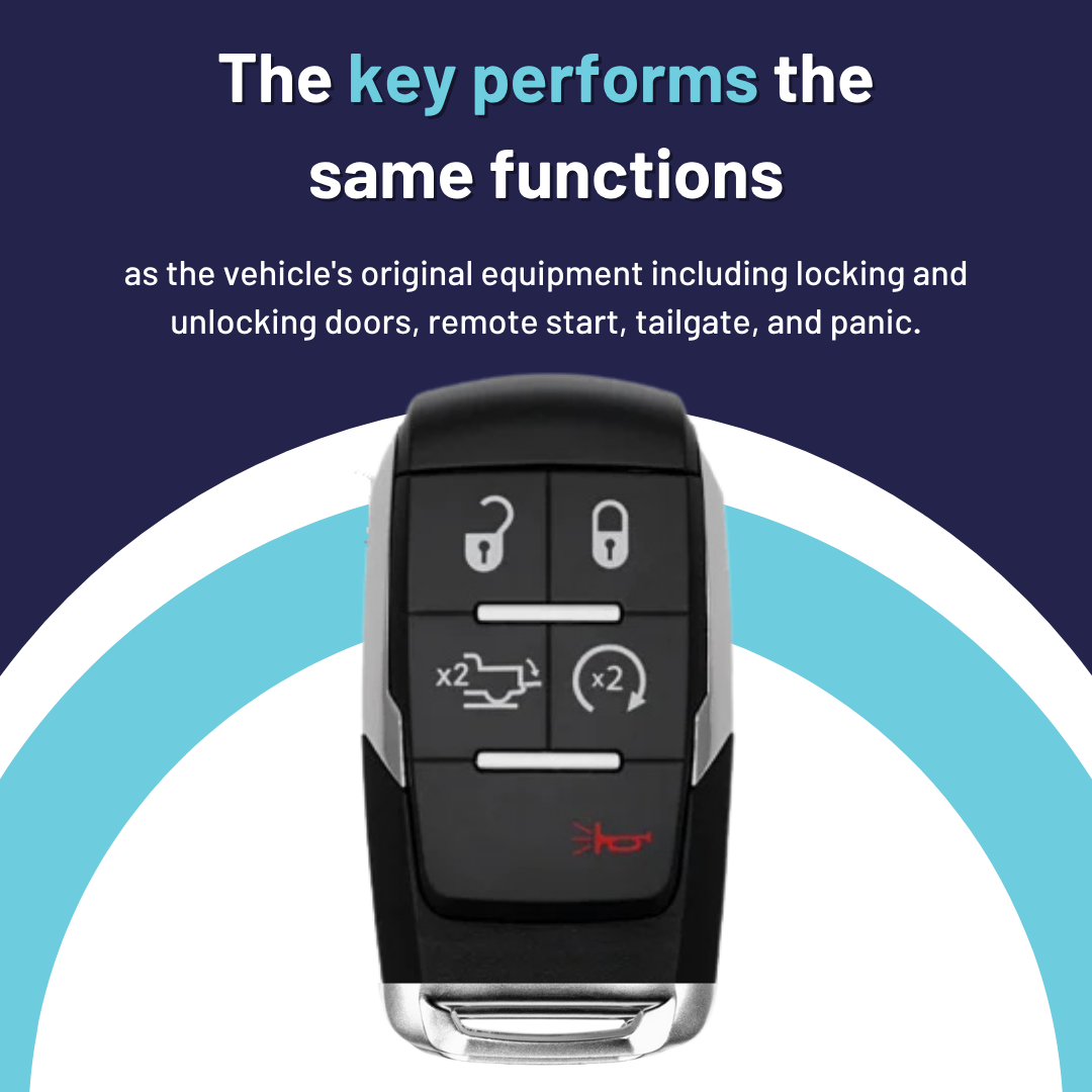 Brand New Aftermarket Smart Key 5-Button with Remote Start, Tailgate for Select RAM 2500-5500 Vehicles
