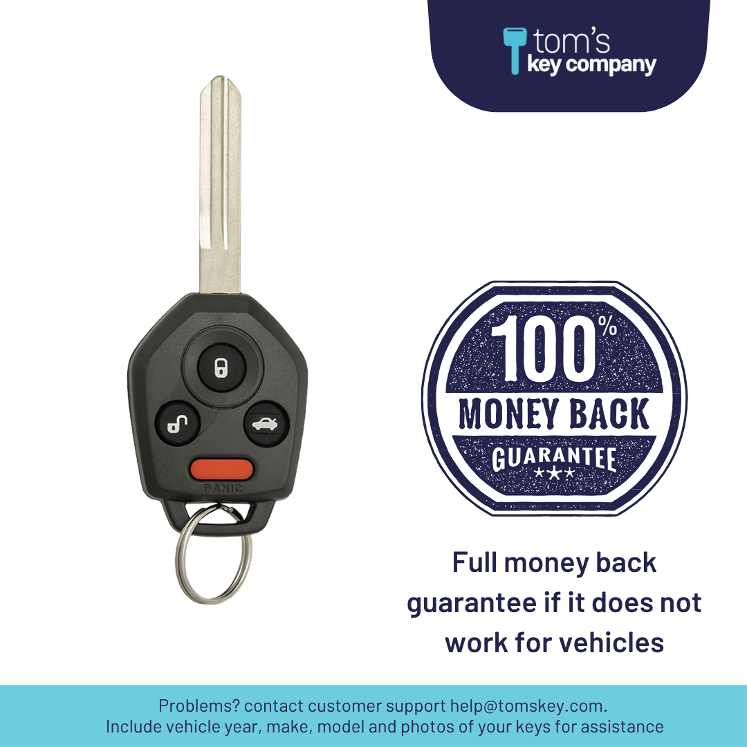 Brand New Aftermarket 4-Button Remote Key with Lock, Unlock, Trunk, Panic for Select Subaru Vehicles (SUBCK-4B-929-K)