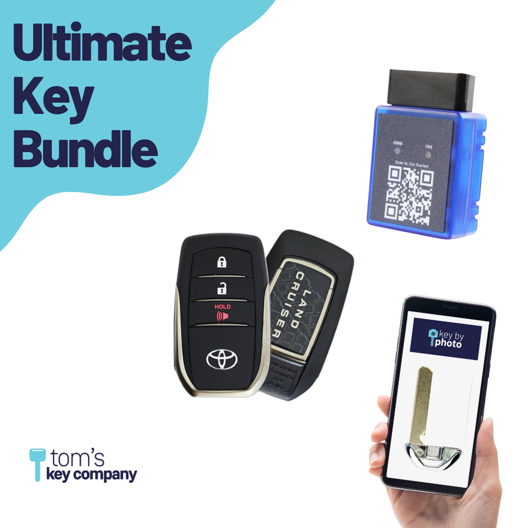 Ultimate Smart Key Bundle with Programming Tool, Refurbished 3-Button Smart Key Fob and Key By Photo for Select Toyota Vehicles (TOYSK-3B-293-REF-K-UKB)
