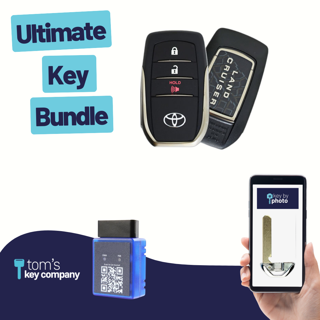Ultimate Smart Key Bundle with Programming Tool, Refurbished 3-Button Smart Key Fob and Key By Photo for Select Toyota Vehicles (TOYSK-3B-293-REF-K-UKB)