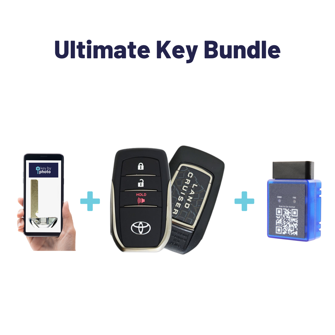 Ultimate Smart Key Bundle with Programming Tool, Refurbished 3-Button Smart Key Fob and Key By Photo for Select Toyota Vehicles (TOYSK-3B-293-REF-K-UKB)