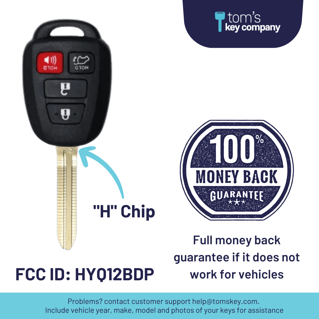 Brand New Aftermarket 4-Button Remote Head Key for Toyota Tacoma, RAV4, Highlander, Scion XB (H Chip) (HYQ12BDP-4B-H) - Tom's Key Company