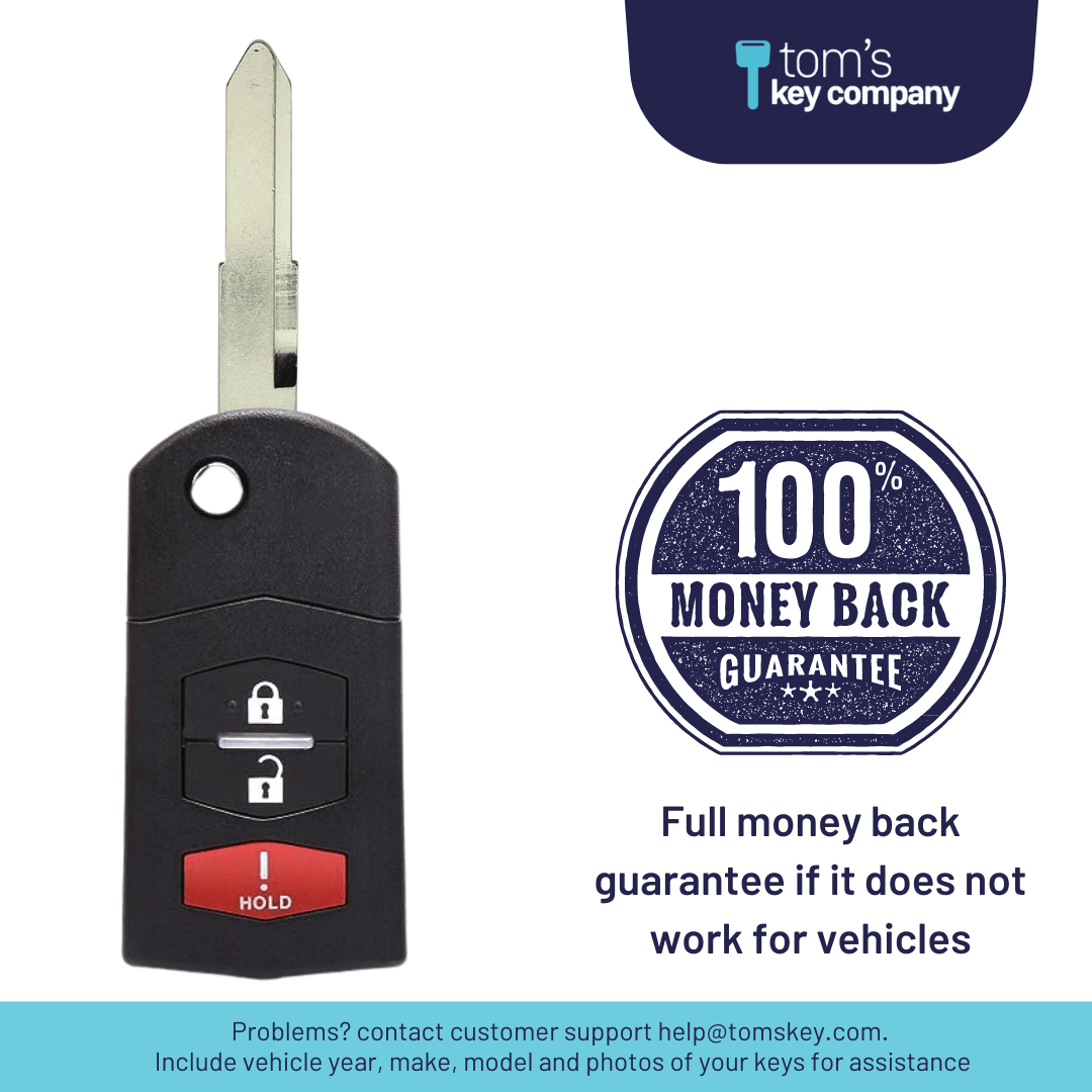 Brand New Aftermarket Keyless Entry Flip Key 3-Button for Select Mazda Vehicles (MAZFLP-3B) - Tom's Key Company
