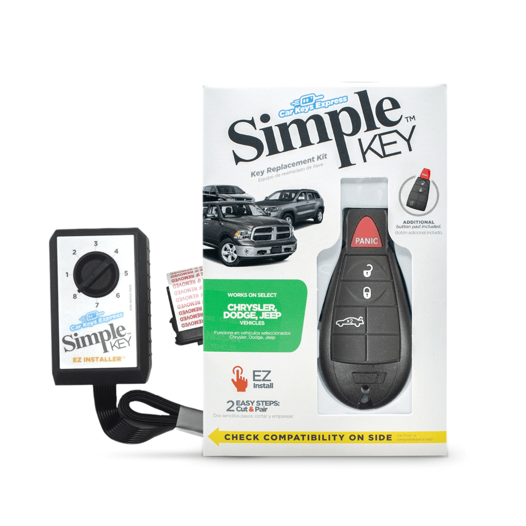 Ultimate Key Bundle DIY Car Key Replacement Kit with SimpleKey™ Programmer & Key By Photo™ Service | Chrysler, Dodge, Jeep, RAM, & Volkswagen 4-Button Non-Proximity FOBIK (CDFO-E4TZ0SK-KBP-UKB)