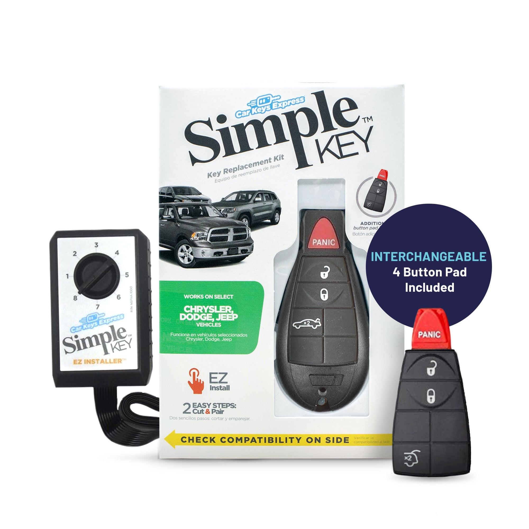 Ultimate Key Bundle DIY Car Key Replacement Kit with SimpleKey™ Programmer & Key By Photo™ Service | Chrysler, Dodge, Jeep, RAM, & Volkswagen 4-Button Non-Proximity FOBIK (CDFO-E4TZ0SK-KBP-UKB)