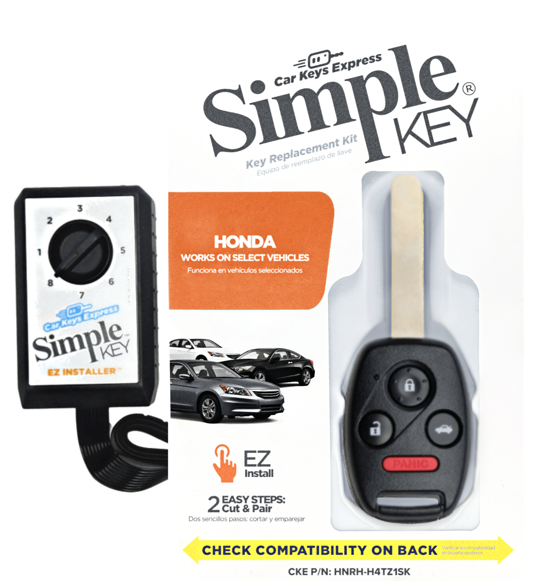 Ultimate Key Bundle DIY Car Key Replacement Kit with SimpleKey™ Programmer & Key By Photo™ Service | Select Honda Vehicle with 4 Button Remote Key with Trunk Release Feature, High Security Blade (HNRH-H4TZ1SK-KBP-UKB)