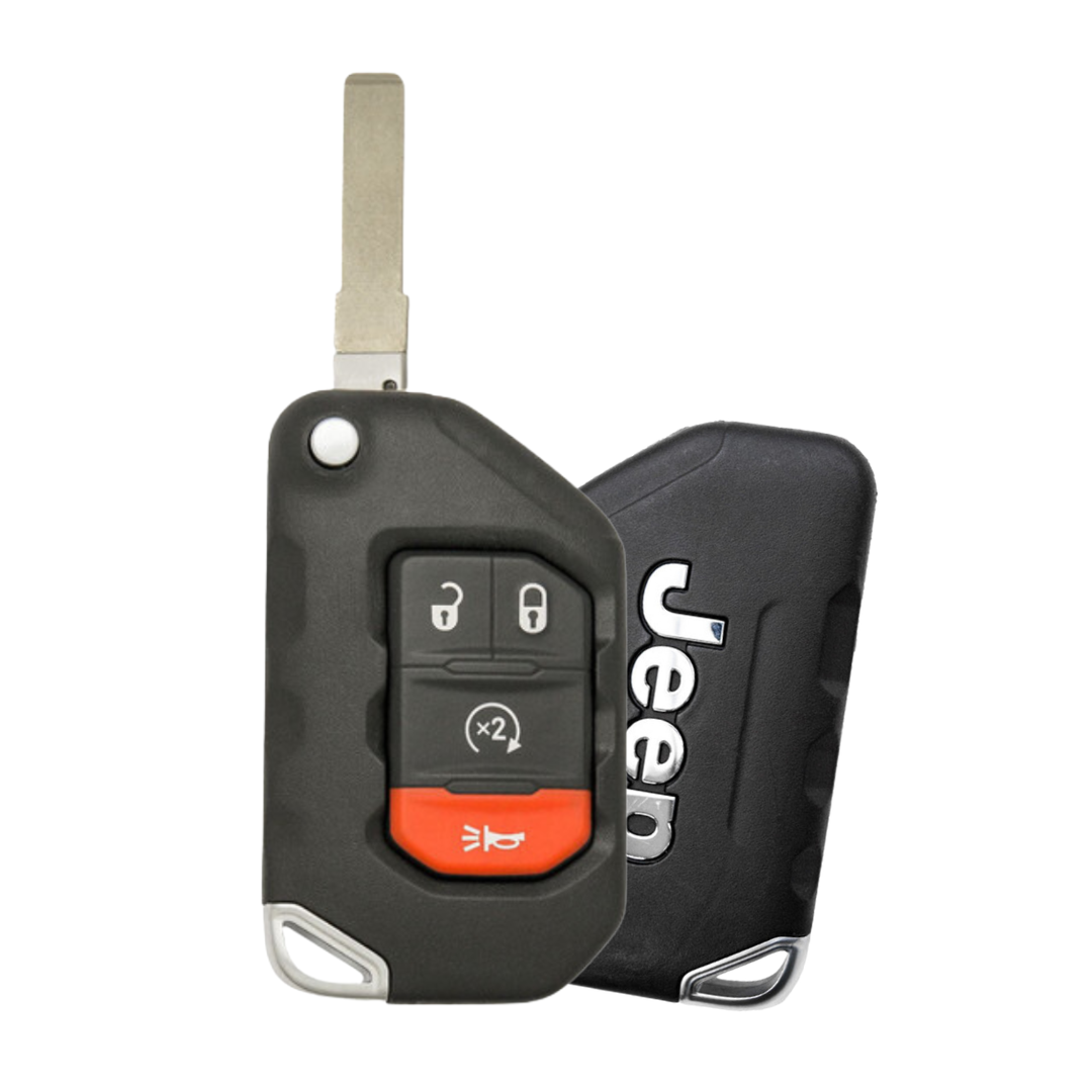 Like New Refurbished OEM 4 Button Proximity Flip Key with Remote Start for Select Jeep Vehicles - PBC (JEEPFK-4B-RS-REFURB-PROX)