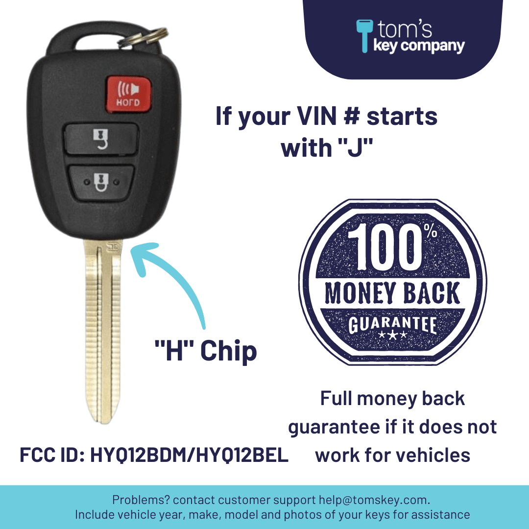 Toyota Prius C and Tacoma Key and Remote ("H" Chip key with 3 Button Keyless Entry Remote FOB) HYQ12BEL-3B-H (HYQ12BDM) - Tom's Key Company