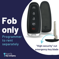 Ford & Lincoln 5-Button Aftermarket Smart Key with Remote Start and Trunk Release/High-Security Emergency Key (FORPSK-HS-5B-TRS-PDL) - Tom's Key Company