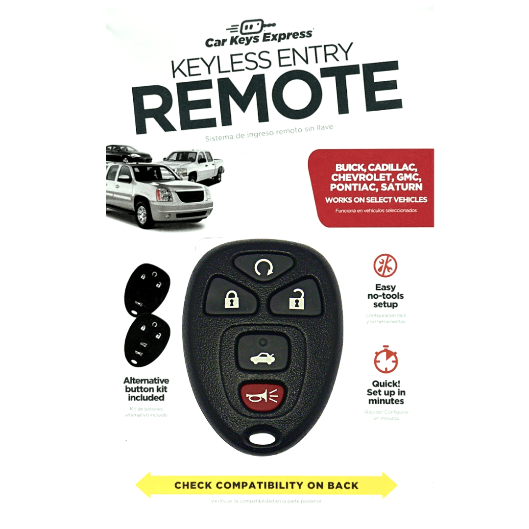 Keyless Entry Remote for Select Buick, Cadillac, Chevrolet, GMC Pontiac, & Saturn Vehicles 5 Button Remote FOB (GMRM-MZ1RE-KIT) - Tom's Key Company