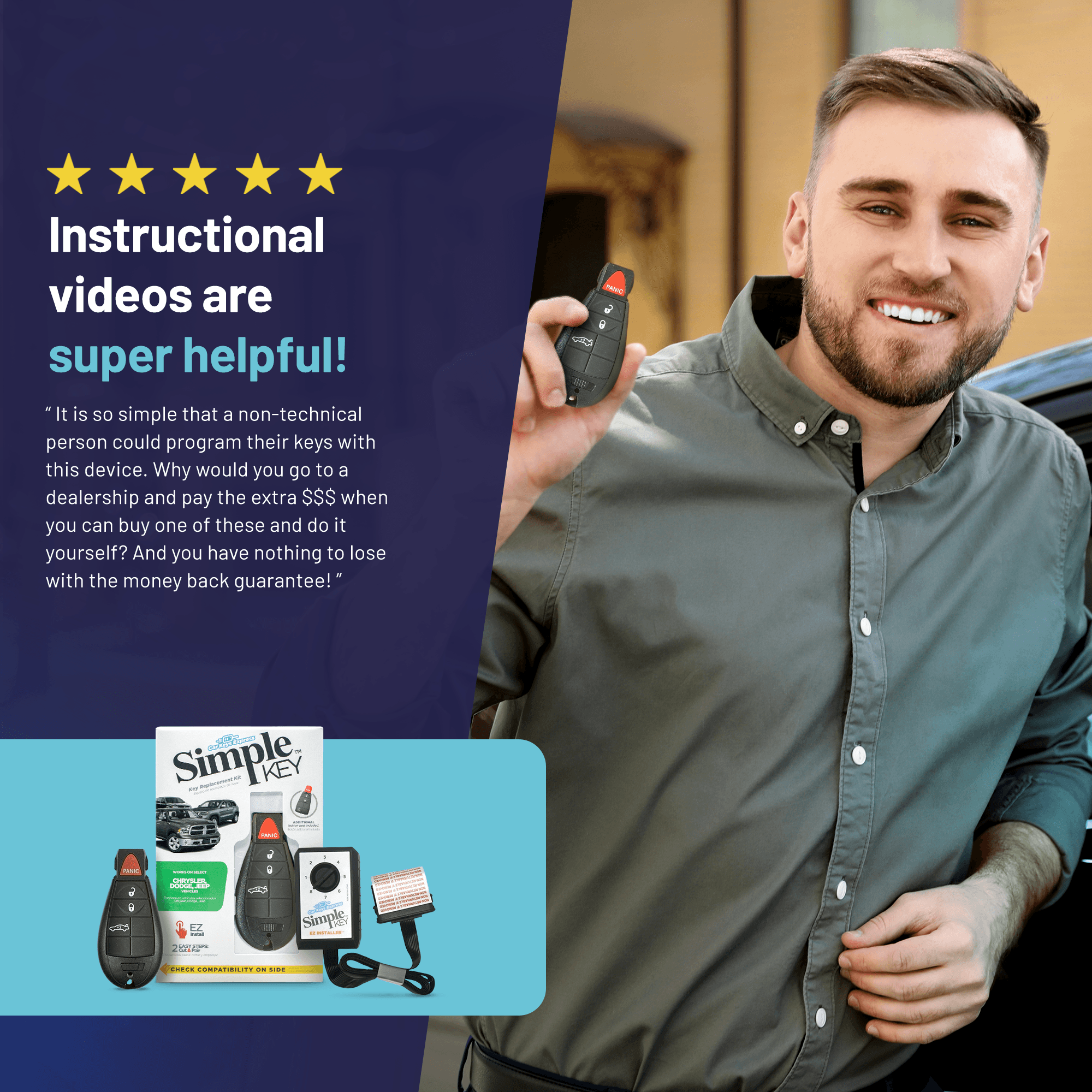 Chrysler, Dodge, Jeep and Volkswagen Simple Key Programmer for Smart Key Fob (CDFO-E4TZ0SK-KIT) - Tom's Key Company