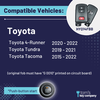Toyota Tacoma, Tundra & 4Runner 3B OEM Smart Proximity Key, Push Button Start Keyless Remote FOB with Emergency Key (TOY-HYQ14FBB-3B-G0010-FOB-LOGO) - Tom's Key Company
