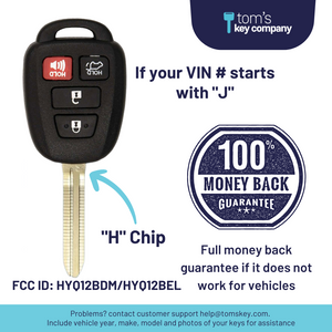 2013-2018 Toyota RAV4 Remote Transponder Key with Remote: 4 Buttons (HYQ12BDM-4B-H) - Tom's Key Company