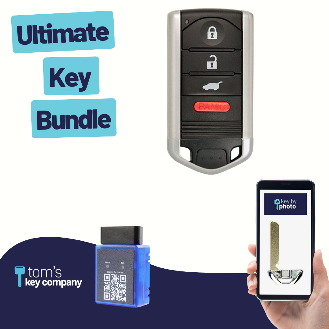 Ultimate Smart Key Bundle with Programming Tool, Refurbished 4-Button Smart Key Fob and Key By Photo for Select Acura Vehicles (ACUSK-4B-895-K-UKB)