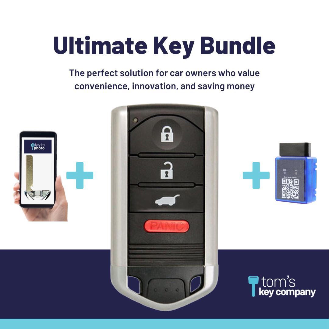 Ultimate Smart Key Bundle with Programming Tool, Refurbished 4-Button Smart Key Fob and Key By Photo for Select Acura Vehicles (ACUSK-4B-895-K-UKB)