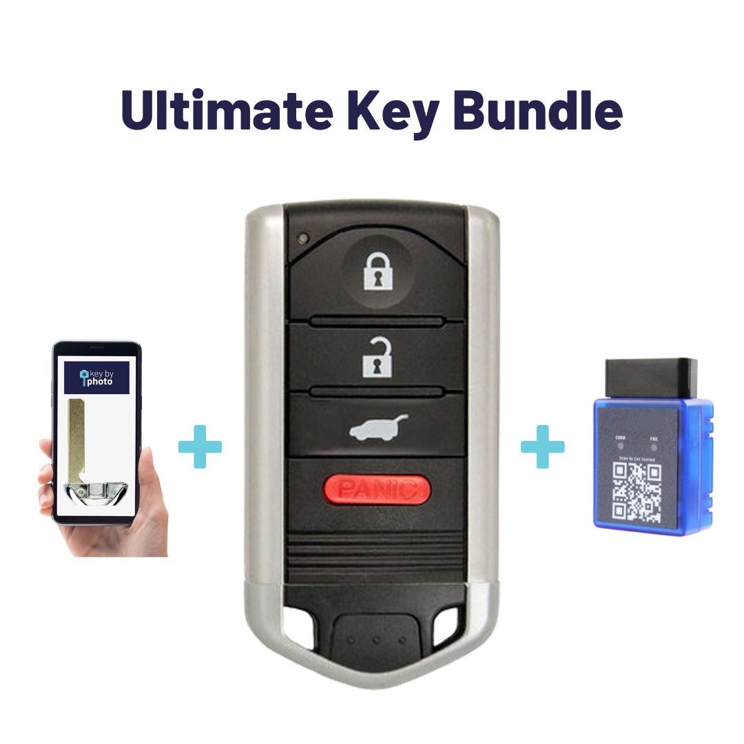 Ultimate Smart Key Bundle with Programming Tool, Refurbished 4-Button Smart Key Fob and Key By Photo for Select Acura Vehicles (ACUSK-4B-895-K-UKB)