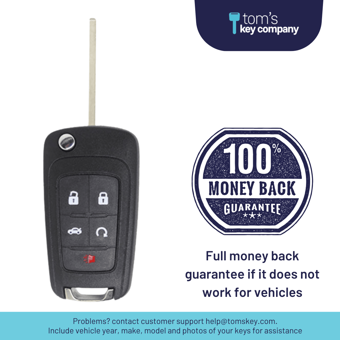 Buick and Chevrolet Brand New Uncut Aftermarket 5 Button Flip Key with Trunk Release and Remote Start (BUIFK-5B-TRRS-FLP)