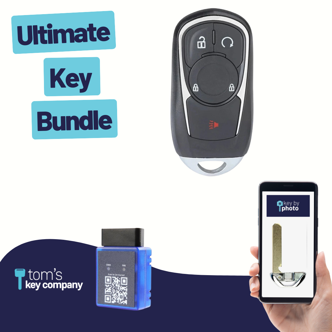 Ultimate Smart Key Bundle with Programming Tool, Refurbished 4-Button Smart Key Fob and Key By Photo for Select Buick Vehicles (BUISK-4B-936-K-UKB)