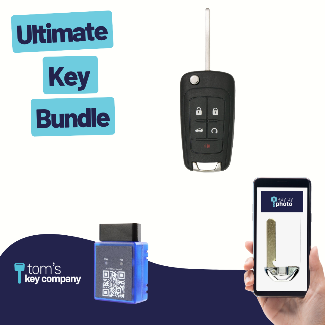Ultimate Smart Key Bundle with Programming Tool, Refurbished 5-Button Smart Key Fob and Key By Photo for Select GMC Vehicles (BUISK-5B-TRUNK-RS-FK-UKB)