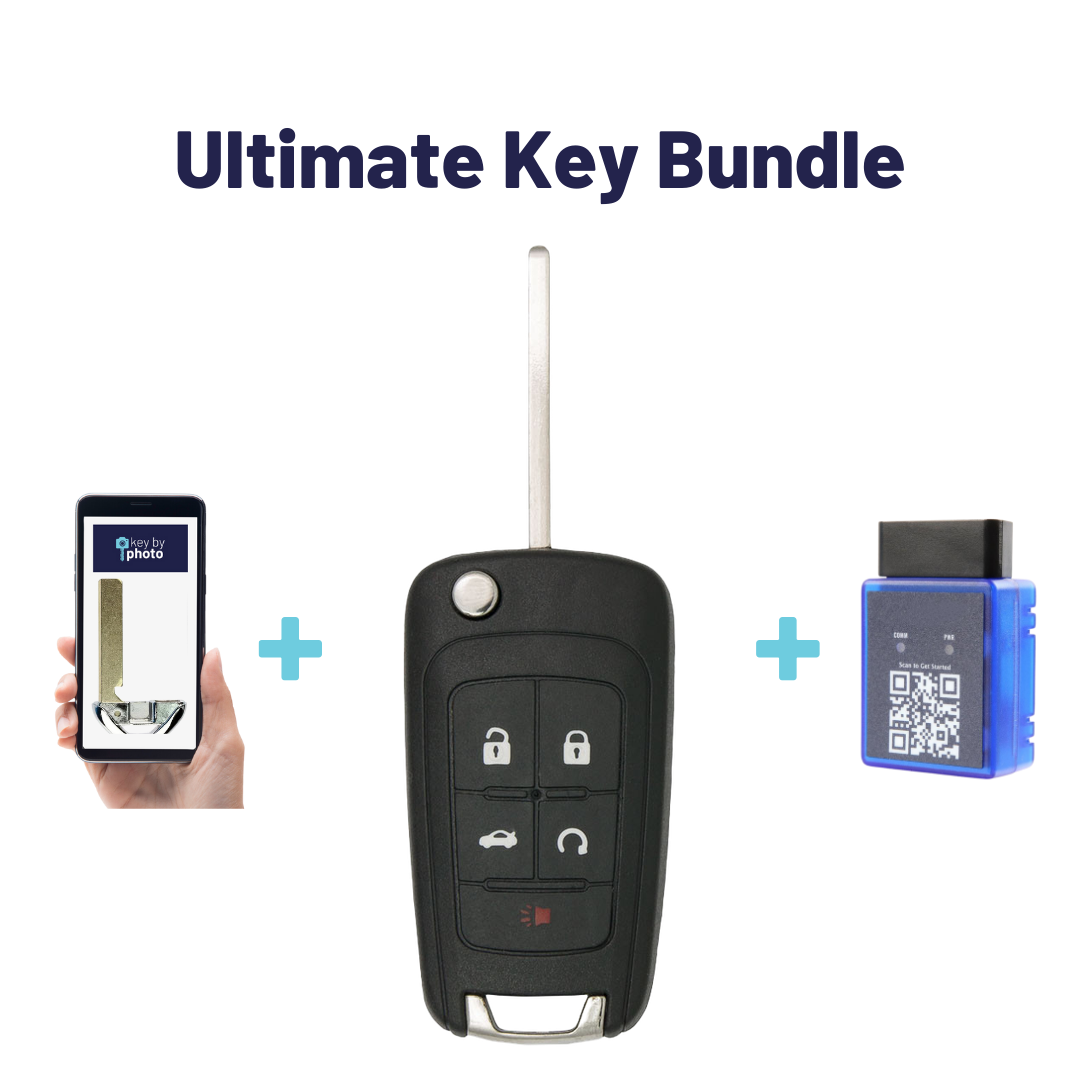 Ultimate Smart Key Bundle with Programming Tool, Refurbished 5-Button Smart Key Fob and Key By Photo for Select GMC Vehicles (BUISK-5B-TRUNK-RS-FK-UKB)