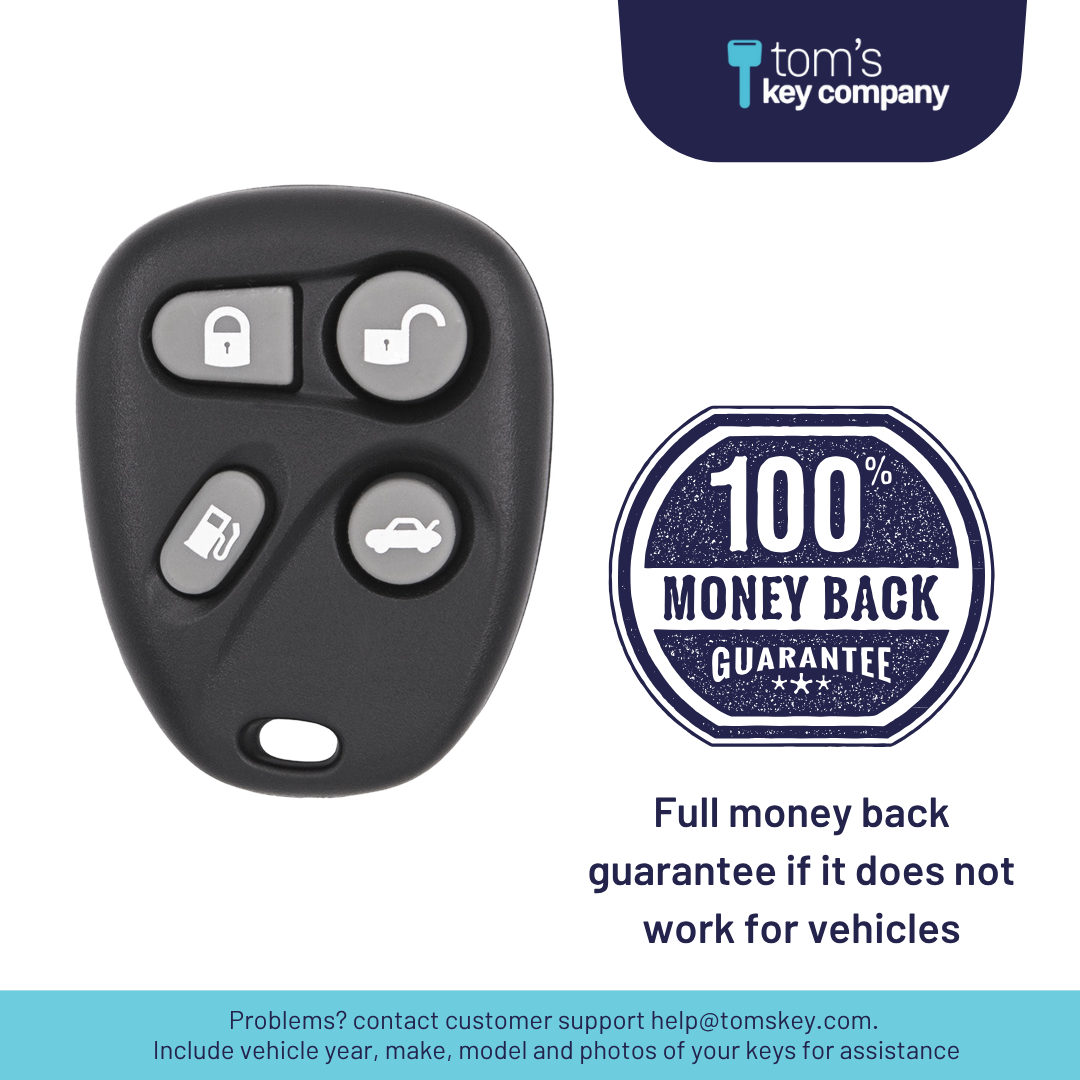 Brand New Aftermarket 4-Button Remote Fob with Lock, Unlock, Gas Cap, Trunk for Select Cadillac Vehicles (CADFOB-4B-105-K)