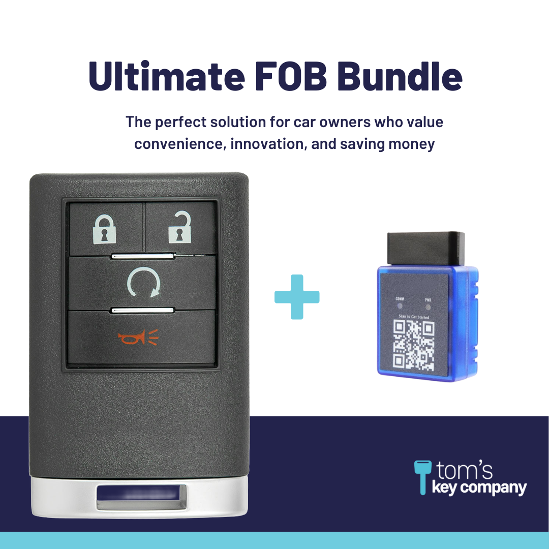 Ultimate Remote FOB Bundle with Programming Tool and Aftermarket 4 Button Remote FOB for Select Cadillac Vehicles (CADFOB-4B-147-K-UKB)
