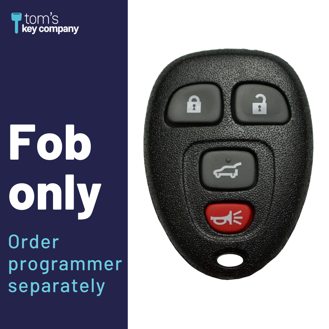 Brand New Aftermarket 4-Button Remote Fob with Lock, Unlock, Hatch, Panic for Select Cadillac Vehicles (CADFOB-4B-HR-635-RC-K)