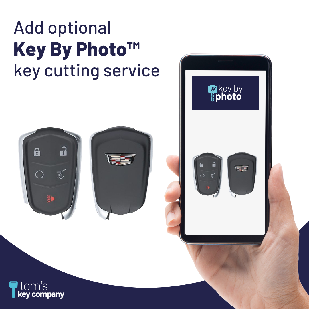 Like New Refurbished 5-Button Smart Key Fob with Lock, Unlock, Hatch, Remote Start, Panic for Select Cadillac Vehicles (CADSK-5B-HRRS-1185-REF-K)