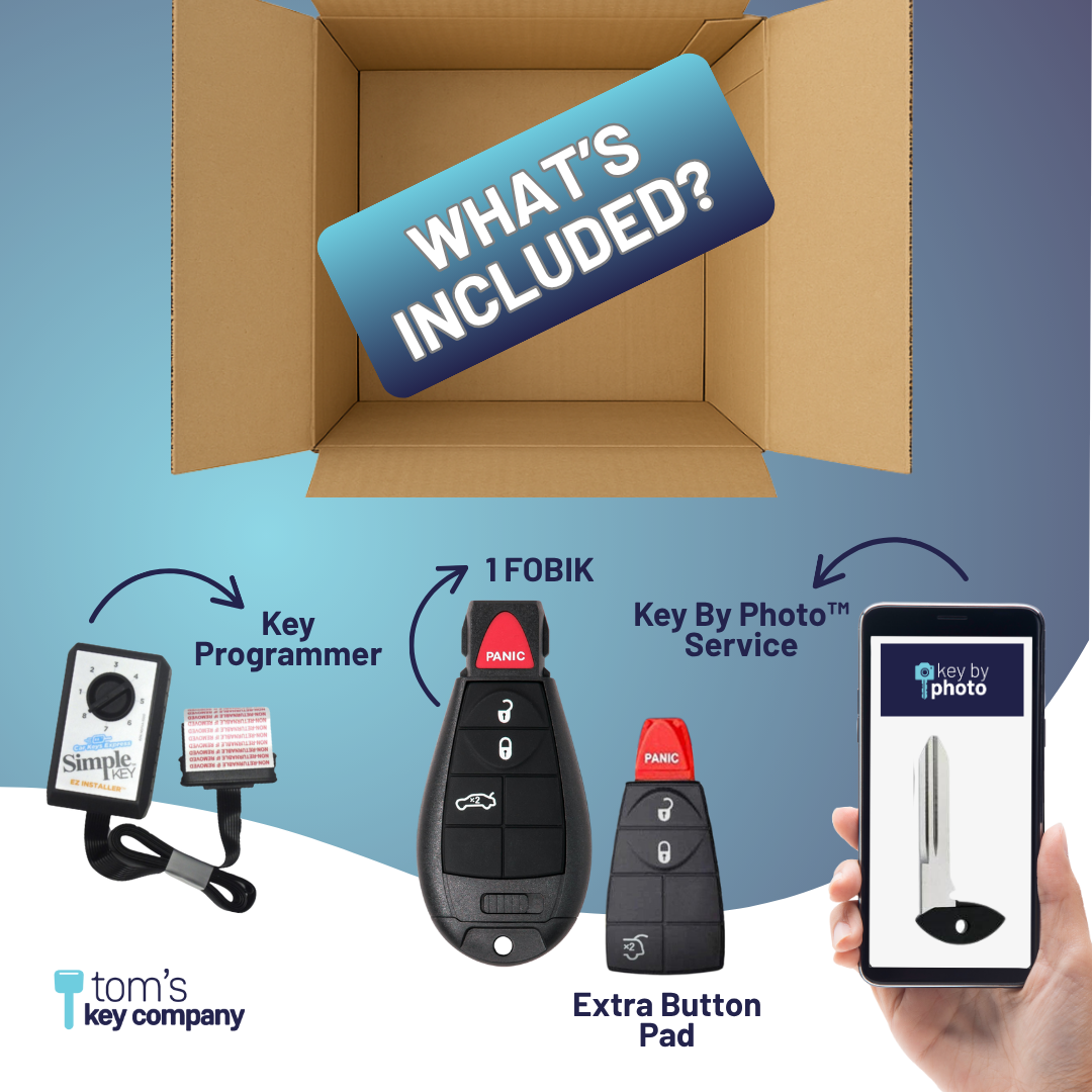 Ultimate Key Bundle DIY Car Key Replacement Kit with SimpleKey™ Programmer & Key By Photo™ Service | Chrysler, Dodge, Jeep, RAM, & Volkswagen 4-Button Non-Proximity FOBIK (CDFO-E4TZ0SK-KBP-UKB)