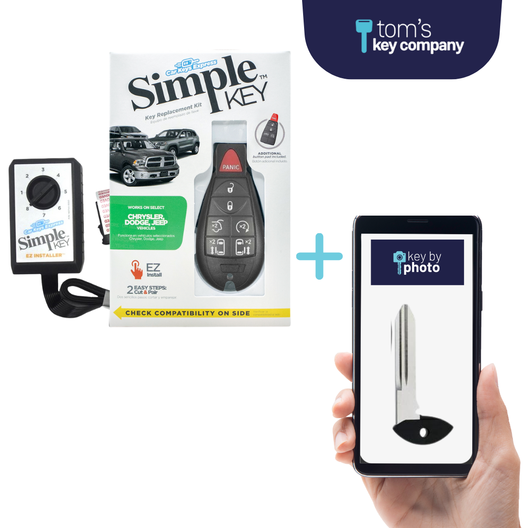 Ultimate Key Bundle DIY Car Key Replacement Kit with SimpleKey™ Programmer & Key By Photo™ Service | Chrysler, Dodge, Jeep, RAM, & Volkswagen with 7 Button Non-Proximity FOBIK