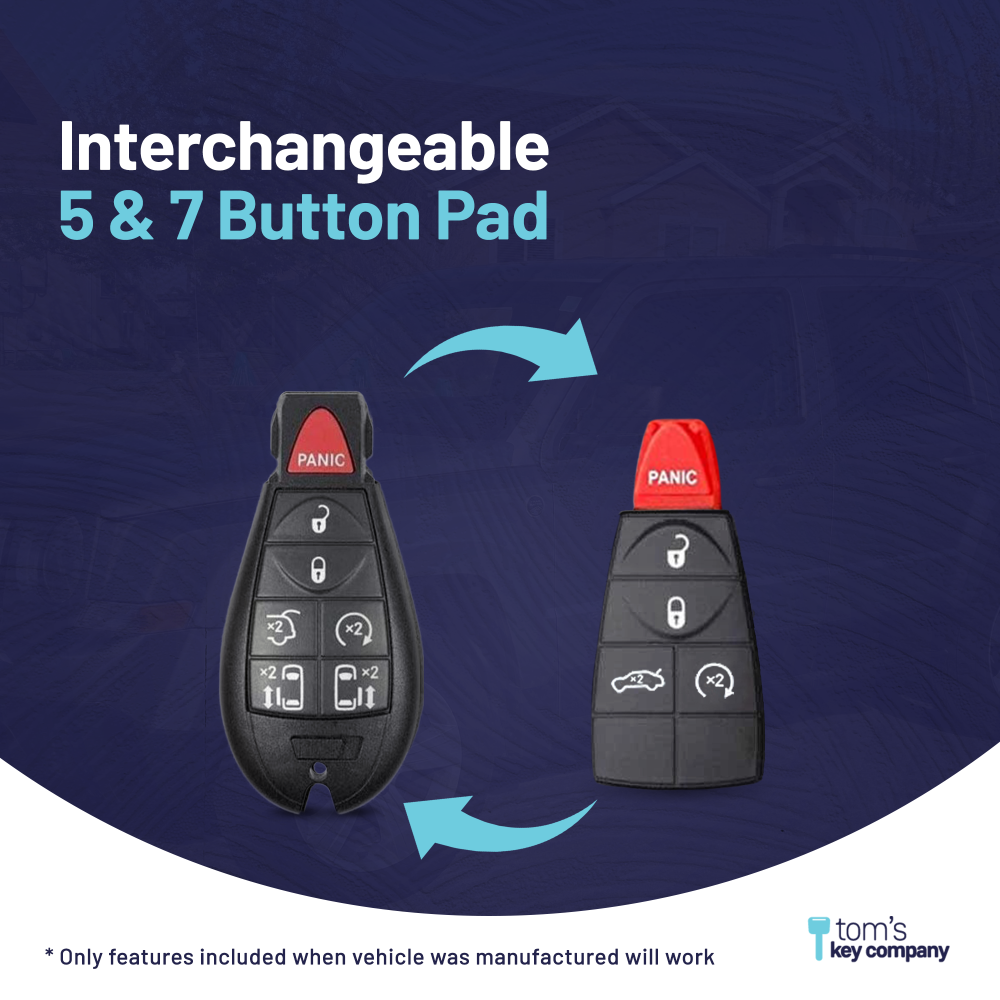 Ultimate Key Bundle DIY Car Key Replacement Kit with SimpleKey™ Programmer & Key By Photo™ Service | Chrysler, Dodge, Jeep, RAM, & Volkswagen with 7 Button Non-Proximity FOBIK