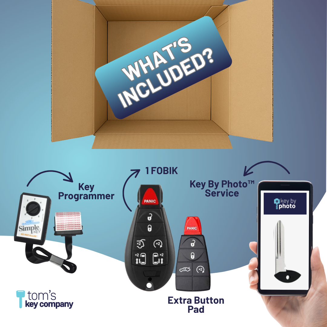 Ultimate Key Bundle DIY Car Key Replacement Kit with SimpleKey™ Programmer & Key By Photo™ Service | Chrysler, Dodge, Jeep, RAM, & Volkswagen with 7 Button Non-Proximity FOBIK