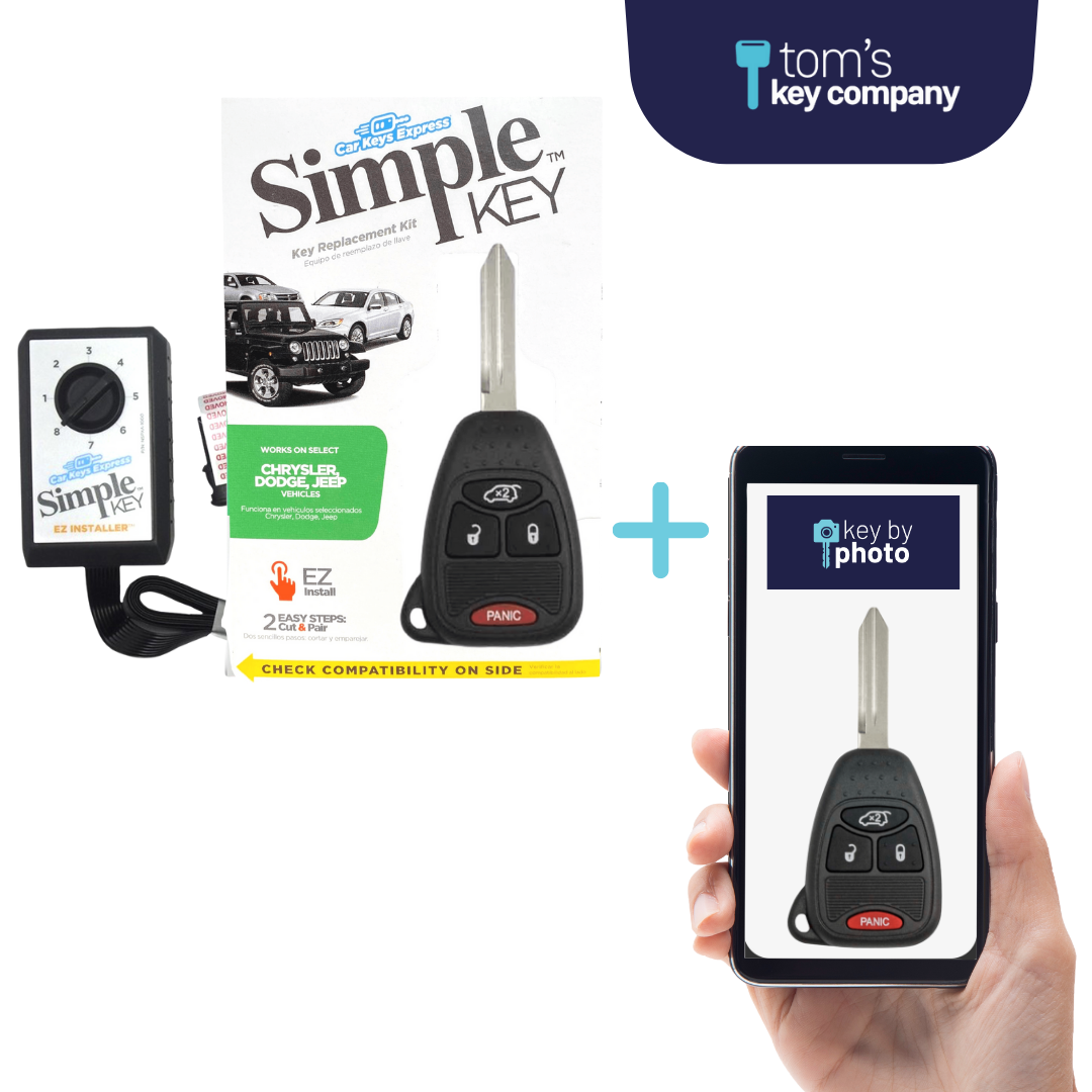 Ultimate Key Bundle DIY Car Key Replacement Kit with SimpleKey™ Programmer & Key By Photo™ Service | Chrysler, Dodge, and Jeep with 4 Button Remote Key with Trunk Release (CDRH-E4HZ0SK-KBP-UKB)