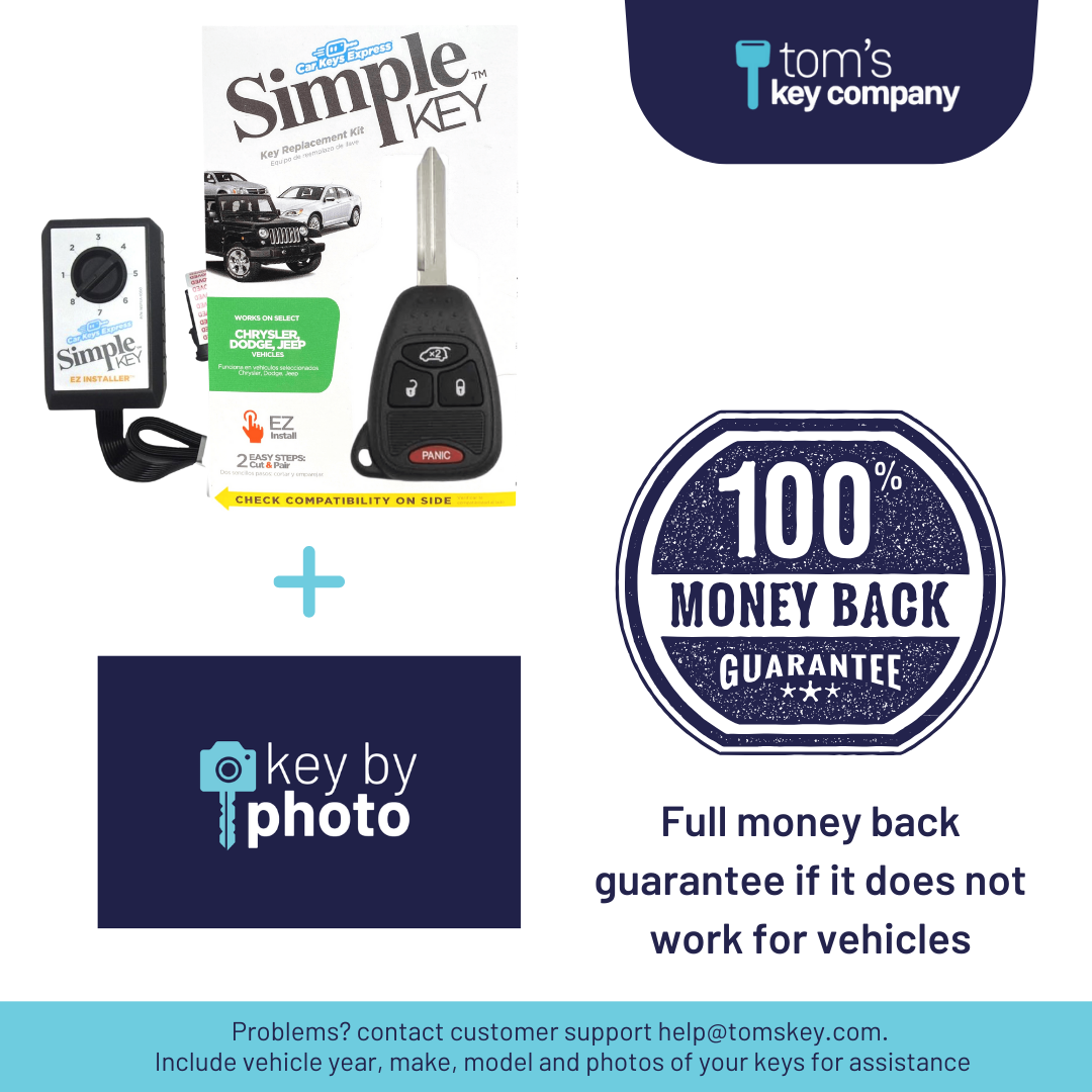 Ultimate Key Bundle DIY Car Key Replacement Kit with SimpleKey™ Programmer & Key By Photo™ Service | Chrysler, Dodge, and Jeep with 4 Button Remote Key with Trunk Release (CDRH-E4HZ0SK-KBP-UKB)