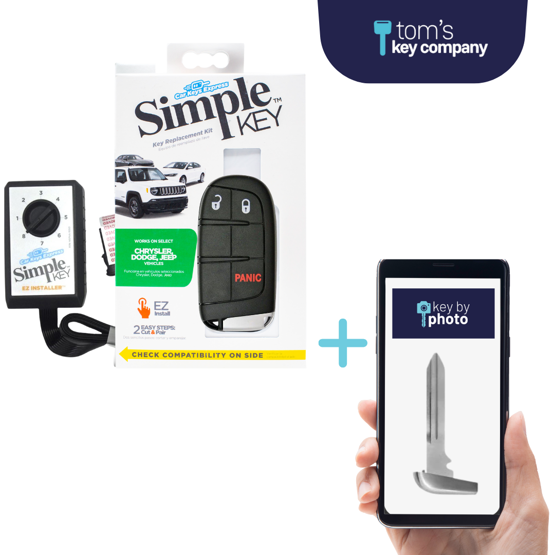 Ultimate Key Bundle DIY Car Key Replacement Kit with SimpleKey™ Programmer & Key By Photo™ Service | Select Chrysler, Dodge, Jeep and Ram with 3 Button Smart Key (CDSK-E3Z0SK-KBP-UKB)