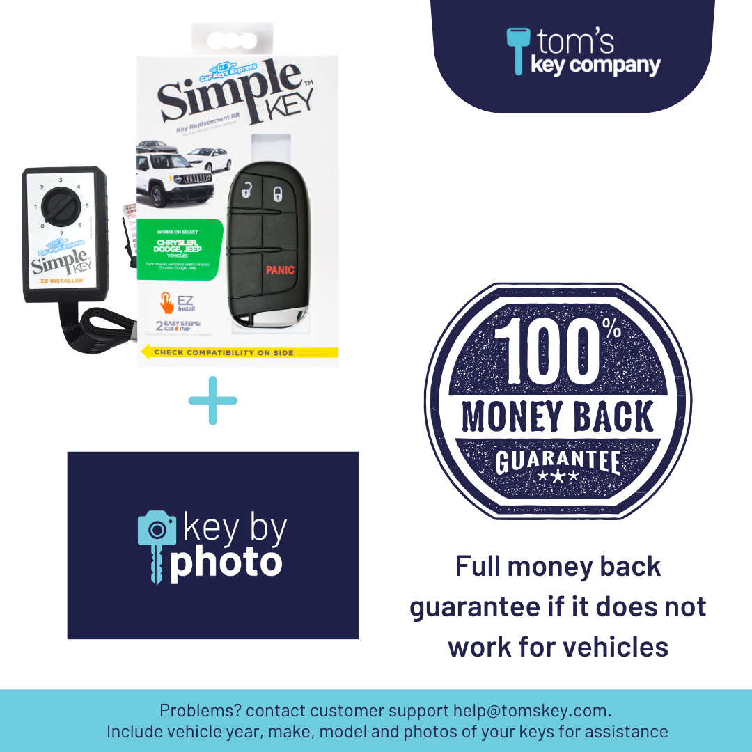 Ultimate Key Bundle DIY Car Key Replacement Kit with SimpleKey™ Programmer & Key By Photo™ Service | Select Chrysler, Dodge, Jeep and Ram with 3 Button Smart Key (CDSK-E3Z0SK-KBP-UKB)