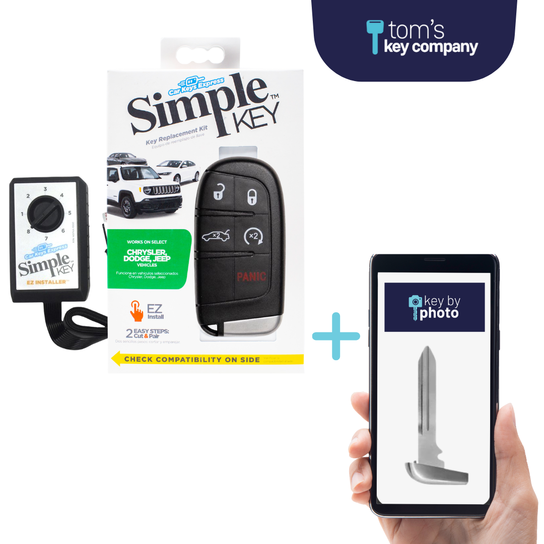 Ultimate Key Bundle DIY Car Key Replacement Kit with SimpleKey™ Programmer & Key By Photo™ Service | Select Chrysler, Dodge, Jeep and Ram with 5 Button Smart Key with Remote Start and Trunk Release Feature (CDSK-E5TRZ0SK-KBP-UKB)