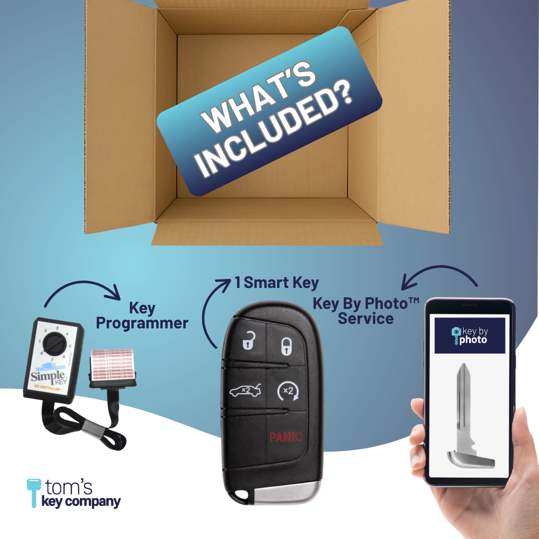 Ultimate Key Bundle DIY Car Key Replacement Kit with SimpleKey™ Programmer & Key By Photo™ Service | Select Chrysler, Dodge, Jeep and Ram with 5 Button Smart Key with Remote Start and Trunk Release Feature (CDSK-E5TRZ0SK-KBP-UKB)