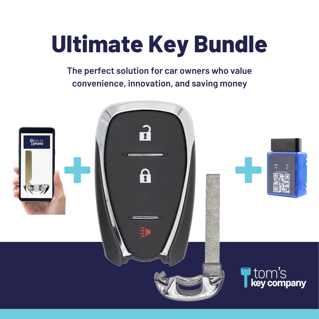 Ultimate Smart Key Bundle with Programming Tool, Aftermarket 3-Button Smart Key Fob and Key By Photo for Select Chevrolet Vehicles (CHESK-3B-922-K-UKB)