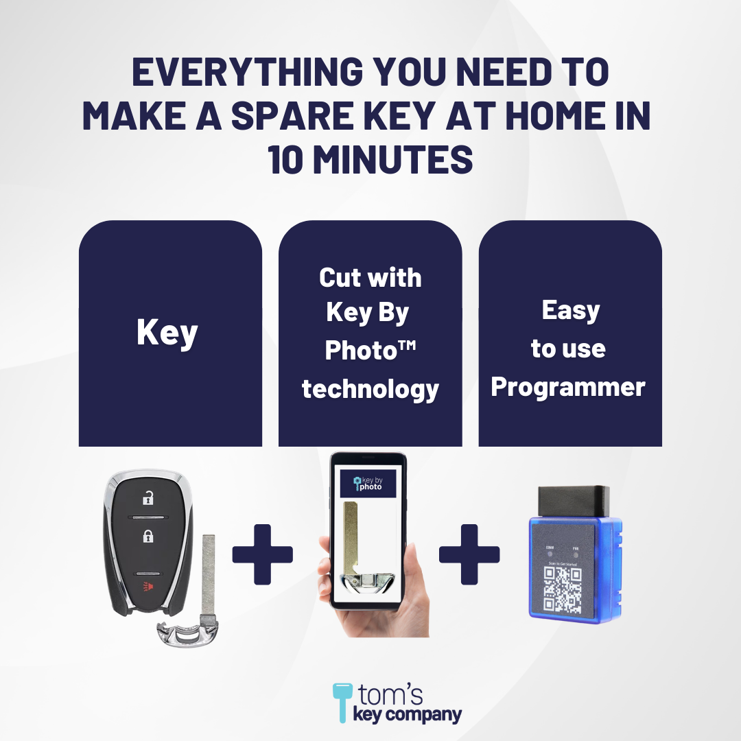 Ultimate Smart Key Bundle with Programming Tool, Aftermarket 3-Button Smart Key Fob and Key By Photo for Select Chevrolet Vehicles (CHESK-3B-922-K-UKB)