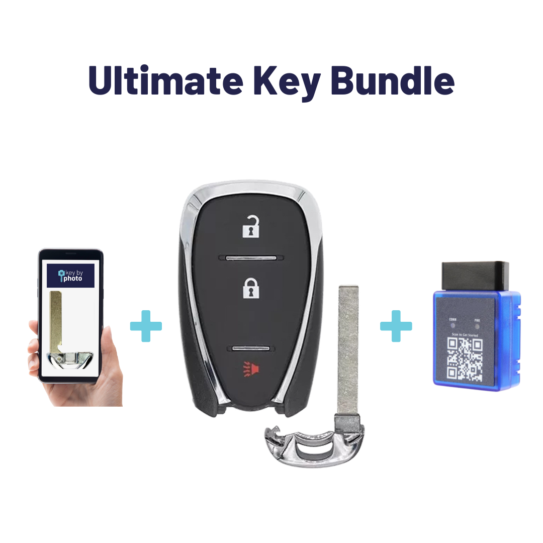 Ultimate Smart Key Bundle with Programming Tool, Aftermarket 3-Button Smart Key Fob and Key By Photo for Select Chevrolet Vehicles (CHESK-3B-922-K-UKB)
